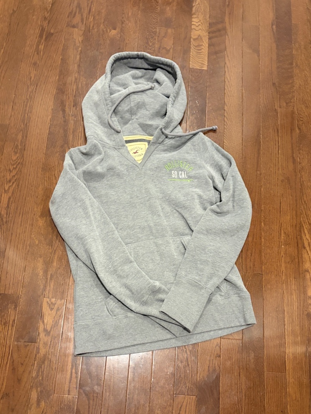 Hollister Gray Hooded Pullover Sweatshirt with Green Logo